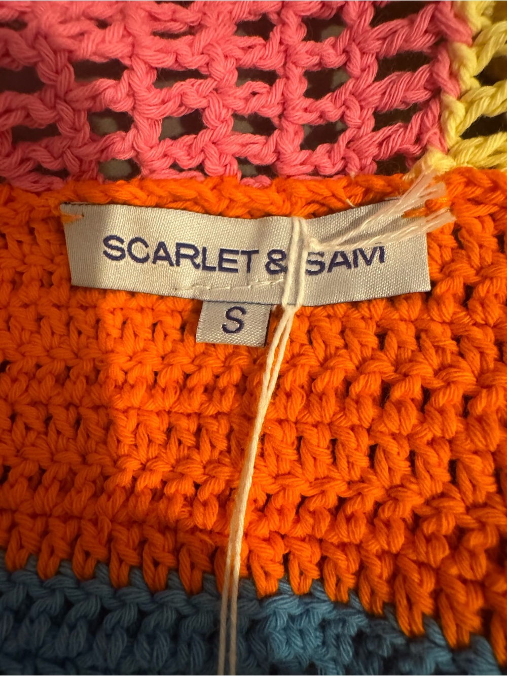 Scarlet and Sam Multi-Color Crochet Women's bell sleeves crop top Sweater Sz S - Picture 5 of 5